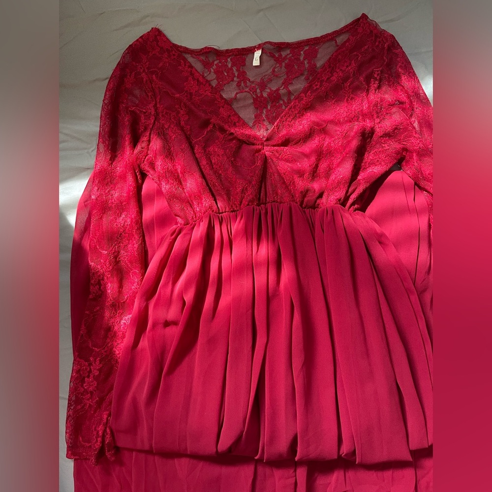 Luxurious Red Satin Chemise with Ruched Neckline